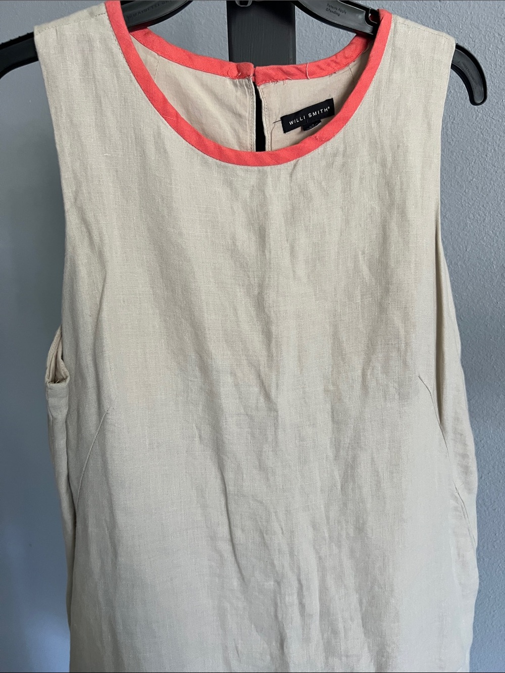 Willi Smith Cream Linen Sleeveless Tunic with Coral Trim